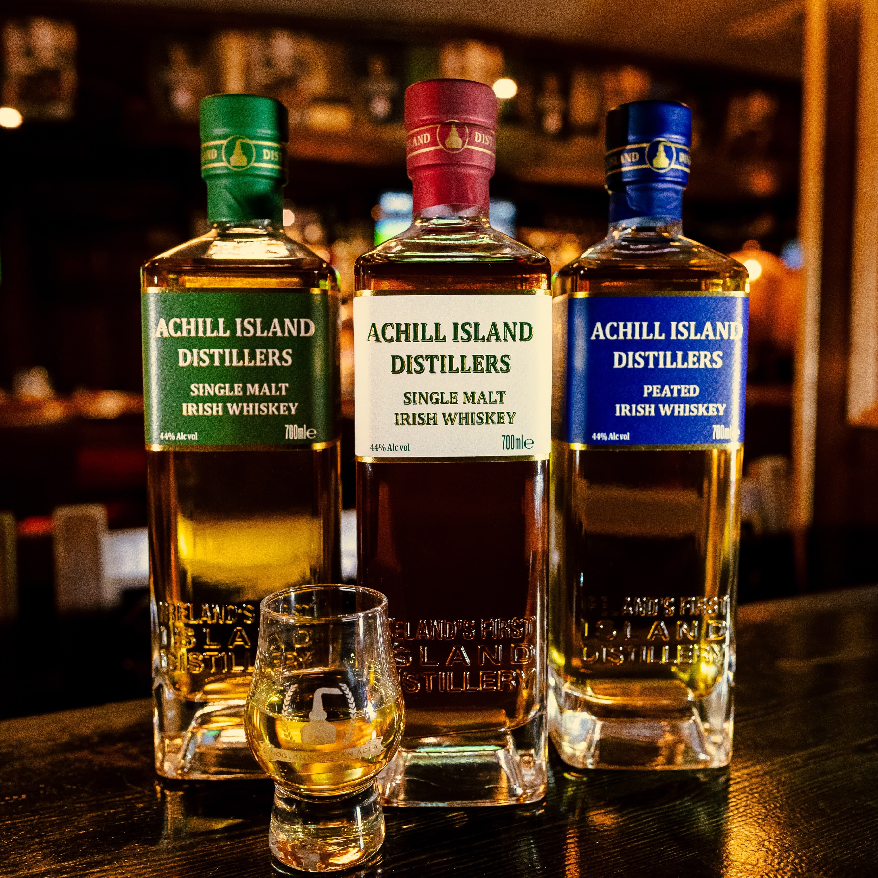 Achill Island Distillery whiskey bottles